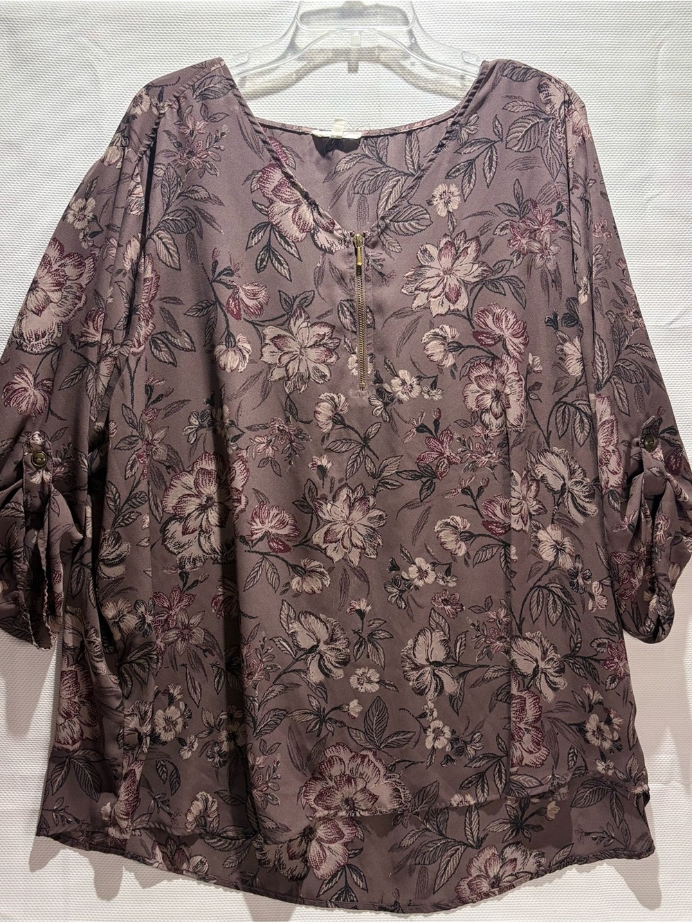 Maurices Mauve Floral Zip-Front Tunic